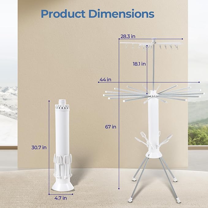 GCCSJ 3 Tier Portable Collapsible 4-Legged Clothes Drying Rack,Foldable Laundry Drying Rack with 4 Pulleys with and Shoe Holders for Indoor Outdoor Space Saving