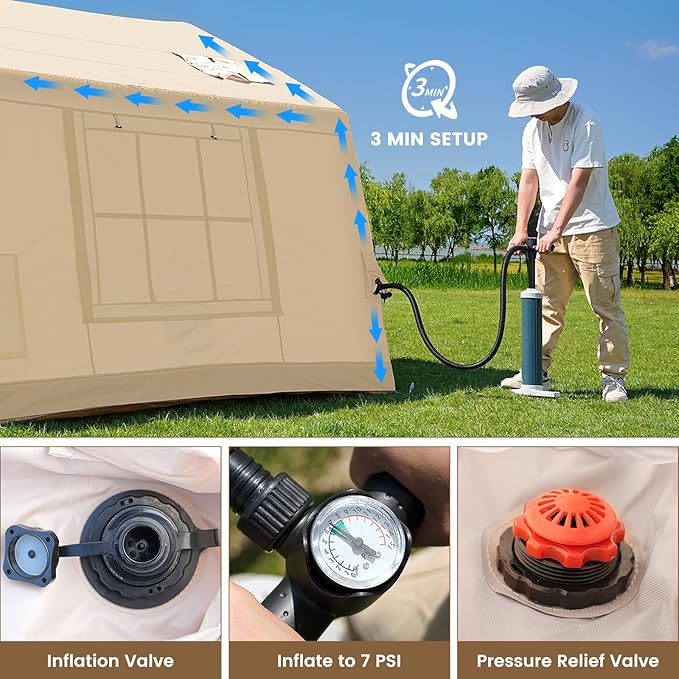 ABORON 2/6/8 Person Inflatable Camping Tent, Easy Setup Blow Up Tent with Hand Pump, PU3000mm Waterproof & Breathable 4 Season Glamping Tent for Outdoor Camping