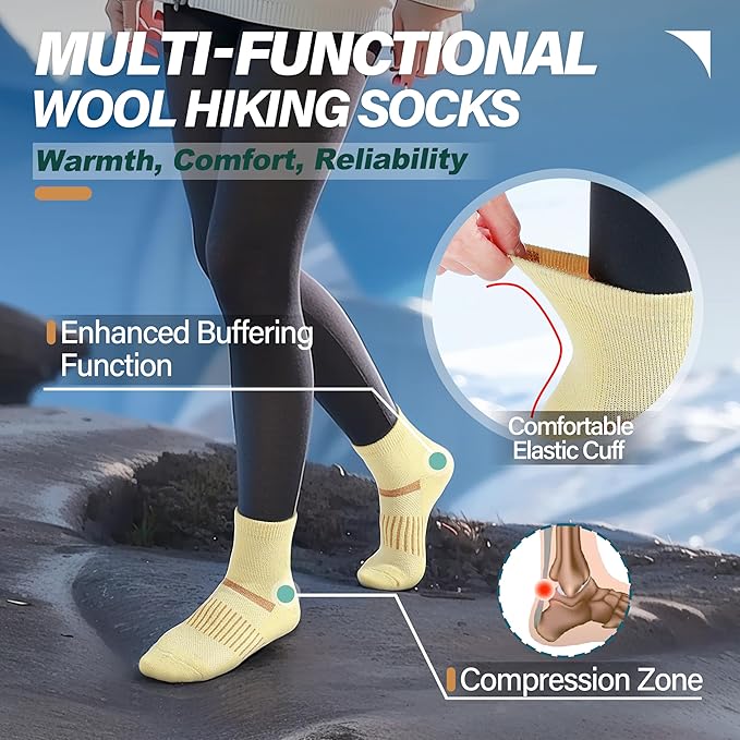 6 Pairs Merino Wool Ankle Running Hiking Socks Compression Support Breathable Thick Cushion No Show Socks for Women Men