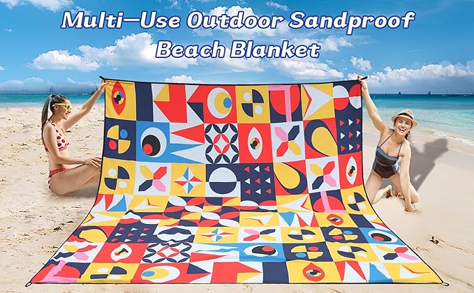 Beach Blanket Waterproof Sandproof Extra Large Beach Mat 79" X 83"/120"x108"for 1-8 Adults Quick Drying Durable Outdoor Picnic Mat for Beach Travel Camping Hiking