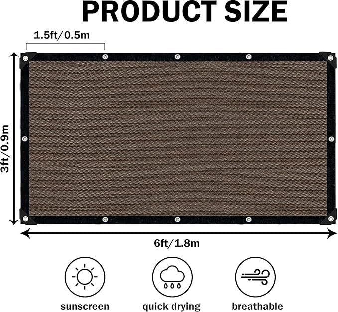 Sun Shade Cloth with Grommets,90% UV Protection Shade Fabric,Pergola Shade Cover Canopy Fence Privacy Screen Balcony,Brown Sunshades for Patio Pergola Garden Backyard Outdoor,Mocha-3x6FT