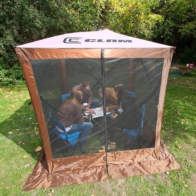 CLAM Pop Up Screen Tent, Outdoor Camping Gazebo Canopy, Traveler, 6' x 6', Brown