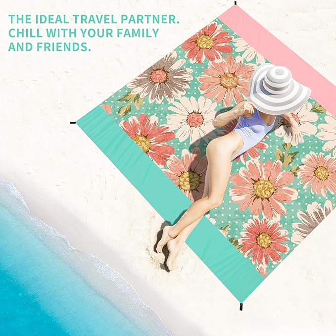 BYDOLL Beach Blanket Waterproof Sandproof 78''×81'' Suits1-4 Adults Compact Lightweight Oversized Sand-Free Blanket Large Picnic Mat for Beach Travel Camping Hiking