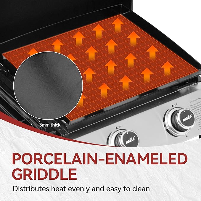 Royal Gourmet PD1305H 3 Burner Propane Gas Grill and Griddle Combo with Lid, 3-in-1 Grill Griddle Combo with 29,000 BTUs Output for Outdoor Cooking, 364 Sq. In. Cooking Area, Silver & Black