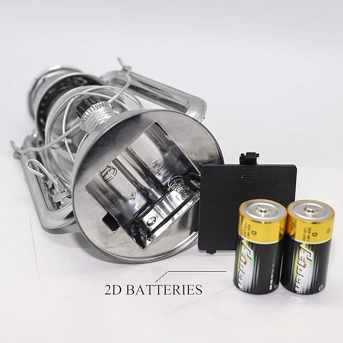 YAKii LED Vintage Lantern Metal Hanging Hurricane 12 LED Dimmer Switch Cold White Battery Operated Power Outage Indoor Camping Lighting Outdoor Brooklyn Decoration(Silver)