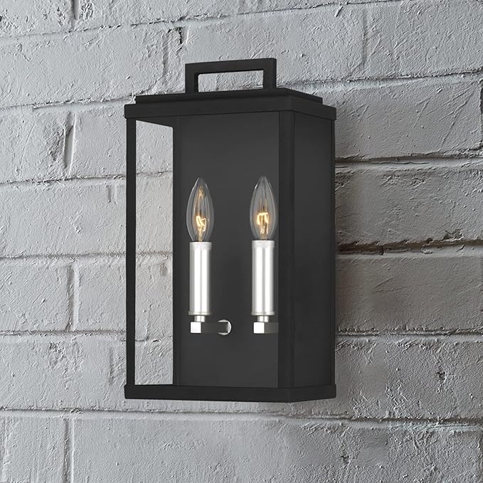 Eva Outdoor Wall 2-Lights Exterior Wall Lantern Fixtures with Clear Glass Shade, Matte Black Wall Sconce, Weather Resistant for for Entryway, Doorway, Corridor, Balcony and Porch
