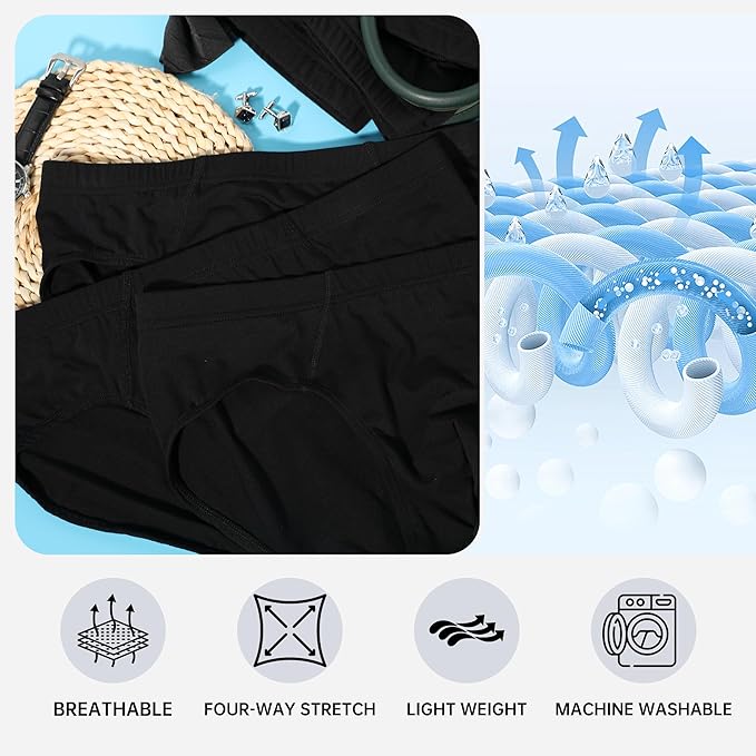 BAMBOO COOL Men's Underwear Briefs Fabric Covered Waistband Underwear Breathable Briefs with 3D Pouch Tagless Panties for Men