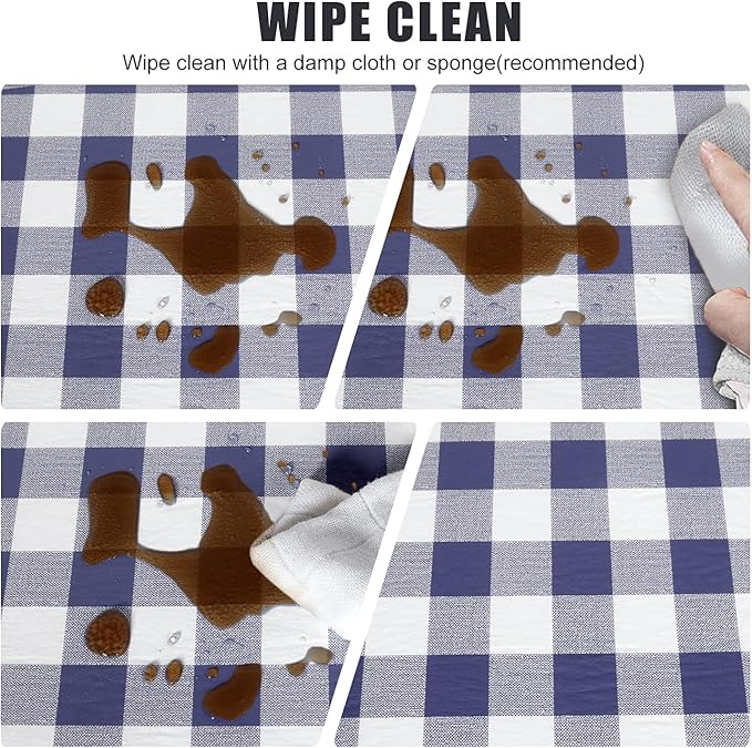 Fitable Checkered Picnic Table Cover Waterproof Vinyl Fitted Table Cover Flannel Backing Outdoor Indoor Tablecloth 30"x96" for Picnic, Travel, Holiday, Party, Folding Table, Navy