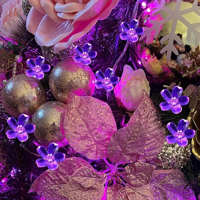 Cute Flower String Lights, USB & Battery Lighted Decorative Fairy Cherry Blossom Indoor Bedroom Tree Branches Hanging, Novelty Floral Lamp for Christmas Easter Wedding Party Birthday Decor (Purple)