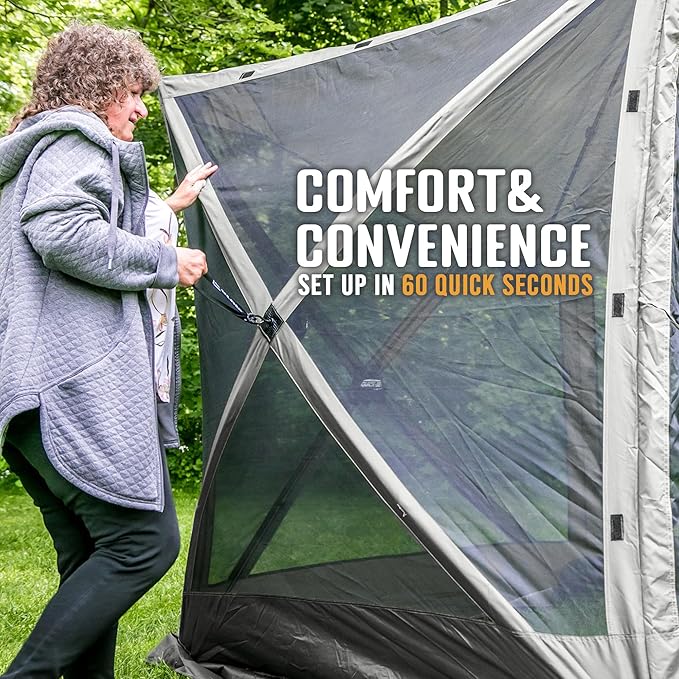 CLAM Pop Up Screen Tent, Outdoor Camping Gazebo Canopy, Traveler, 6' x 6', Gray