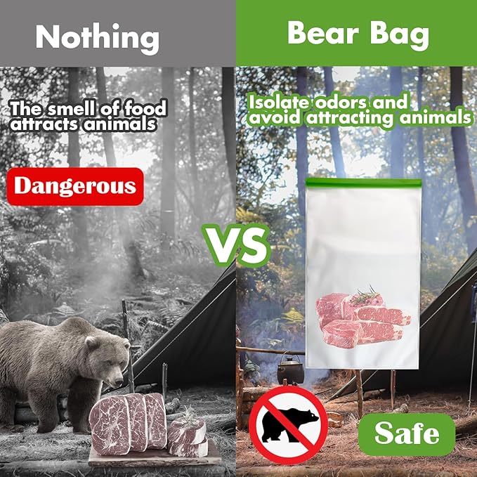 Bear Bags for Food Backpacking- Odor Proof Storage Bags 7.87 Mil Reusable No-Odor Ziplock Barrier Bags Fit Home Organization Camping, Food Storage (5pack)