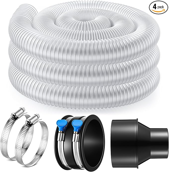 2-1/2 x10 ft PVC Dust Collection Hose with 2 Steel Hose Clamps 4 to 2-1/2 Cone Reducer & 4 in Dust Collection Flex Cuff with 2 Adjustable Turn Key Thumb Clamps for Debris Collection System