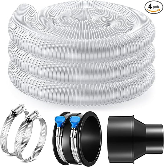 2-1/2 x10 ft PVC Dust Collection Hose with 2 Steel Hose Clamps 4 to 2-1/2 Cone Reducer & 4 in Dust Collection Flex Cuff with 2 Adjustable Turn Key Thumb Clamps for Debris Collection System