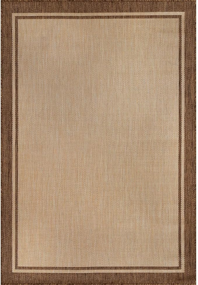 CAMILSON Outdoor Rug 8x10 Bordered Natural Brown Modern Area Rugs for Indoor and Outdoor Patios, Kitchen and Hallway Mats, Washable Porch Deck Outside Carpet (Border Jute, 8 x 10)