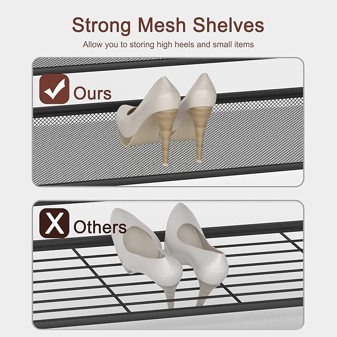 Industrial Shoe Rack - Sturdy Steel Entryway Shoe Organizer with Spacious Top - Strong Mesh Shoe Storage Shelves - Adjustable Shoe Stand for Closet Organization (4-Tier)