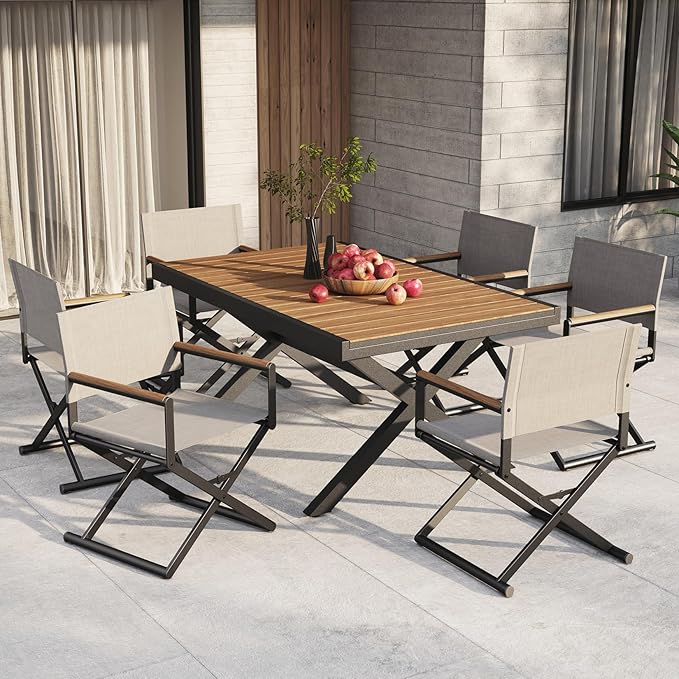 Grand patio Extra-Wide 4-Pack Directors Chairs, Folding Dining Chair Set of 4 with Sling, Woodgrain Armrests, Outdoor, Gray