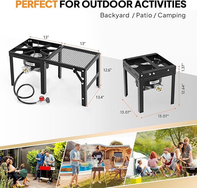 ROVSUN 100,000 BTU Propane Stove with Foldable Side Shelf, Single Burner Gas Stove for Outdoor Cooking with Regulator for Camping, Tailgating, Turkey Frying, Seafood Boiling & Home Brewing (2 Pack)