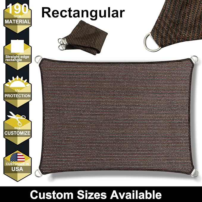 14' x 25' Brown Outdoor Sun Shade Sail Canopy ??UV Resistant Permeable Awning Fabric for Patio, Garden, Backyard, Pergola, Carport, Lawn Shelter Cover
