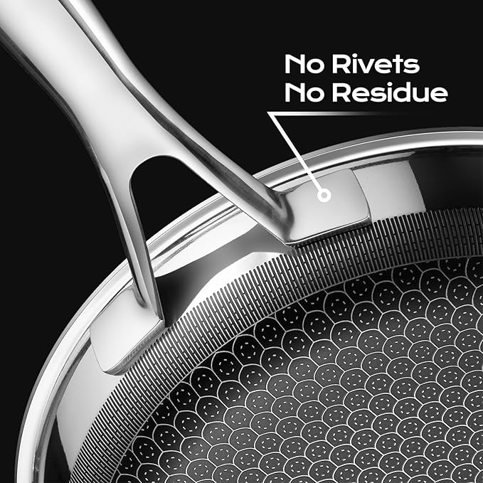 8in+Lid Nonstick Frying Pan - Stainless Steel Skillet, Dishwasher & Oven Safe, Compatible with Induction & Gas Stoves, Non-Toxic & Easy to Clean