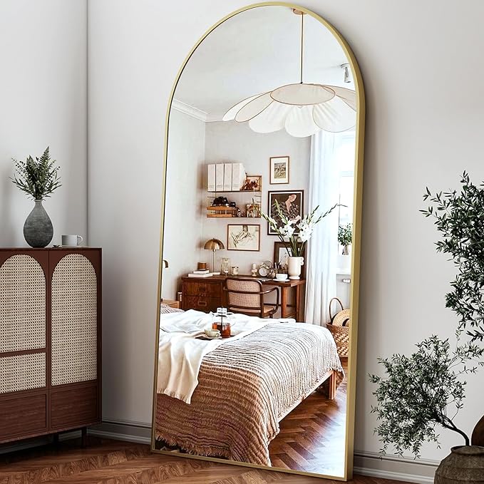 41"x81" Extra Large Arched Full Length Mirror - Leaning Mirror Arch Wall-Mounted Mirrors - Aluminum Alloy Frame Modern Simple Home Decor - for Living Room Bedroom Cloakroom