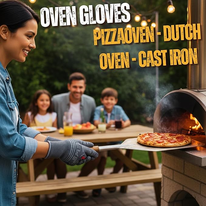 GRILL HEAT AID BBQ Grill Gloves Heat Proof for Grilling – Fireproof 1472°F Heat-Resistant Grill Mitts for Outdoor Barbecue and Smoker, Campfire, Fire Pit, Oven Glove with Fingers for Baking Pizza