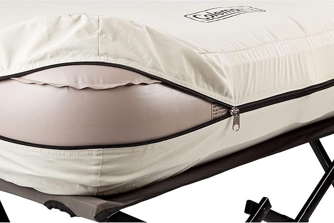 Coleman Queen-Size Airbed Cot Combination, Folding Air Mattress with Steel Frame & Side Table, Battery Pump Included, Great for Camping, Lounging, Elevated Sleeping, Guests, & More