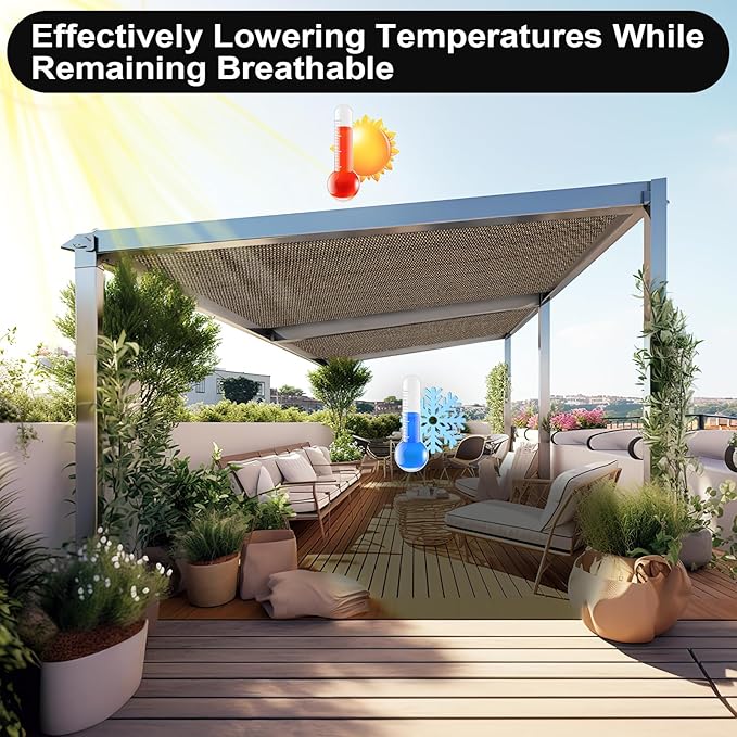 Artpuch 90% Sun Shade Cloth, 6 x 8 FT Pergola Shade Cover Canopy with Grommets, Sun Screen Fabric Tarp for Patio, Outdoor, Garden, Backyard, Mocha