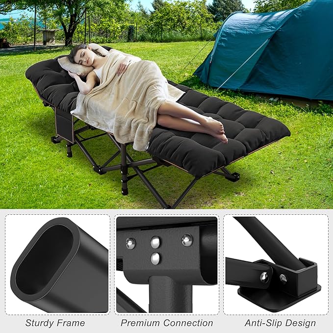 ABORON Oversized XXL Folding Camping Cot W/Mat for Adults, 78" L x 32" W x 18" H, Heavy Duty Outdoor Bed with Carry Bag,1200 D Layer Oxford Travel Camp Cots