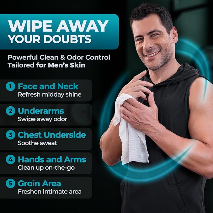 Body Wipes for Men (2pk) - 100 XL No Rinse Shower Sheets + 8 Travel Bath Wipes - 9"x12" After Gym Adult Washcloths - Mens Deodorant & Face Towels For Camping Essentials, Survival Gear and Supplies