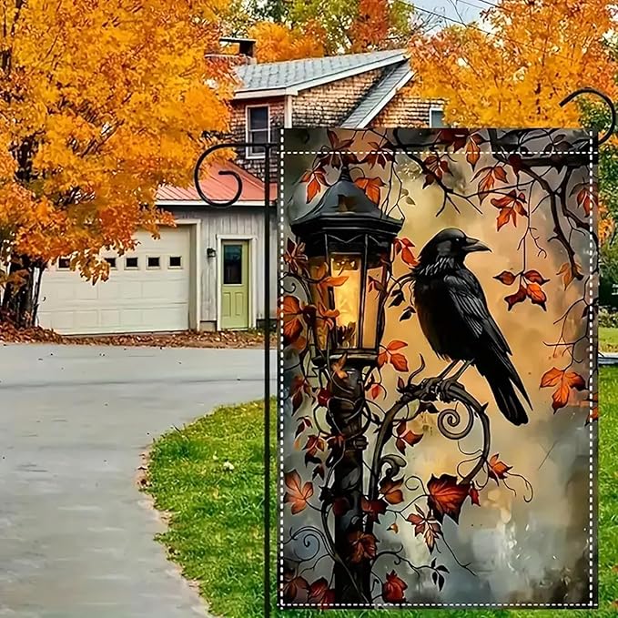 Halloween Garden Flag for Outside 12x18 Inch Double Sided, Crow Small Yard Flags for Outside, Halloween Outdoor Flag Front Porch Decorations for Home
