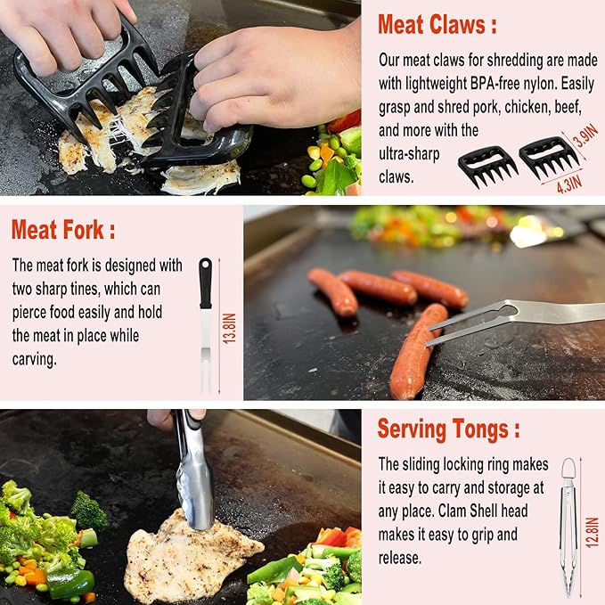 37PC Flat Top Grill Accessories Set - Must Have for Your Outdoor with Professional Griddle Spatula, Cleaning Kit, Grill Basting Cover - Ideal Griddle Gift for Men Women