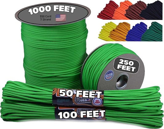 BORED? PARACORD! 550 lb Paracord - Ideal for Crafting, Camping, DIY Projects, Active & Military Outdoors - Strong Survival Rope - Tactical Parachute Cord Type III - Neon Green 100 Feet