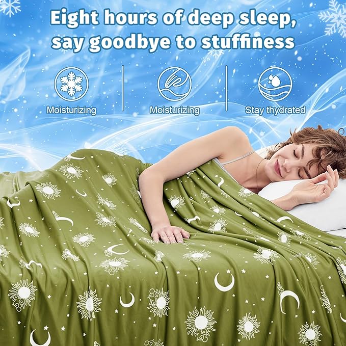 inhand Cooling Throw Blanket (50"x60") - Cooled Blankets for Hot Sleepers Lightweight Breathable Summer Blanket for Sleeping Night Sweats to Keep Cool in The Heat -Wild Fern Green