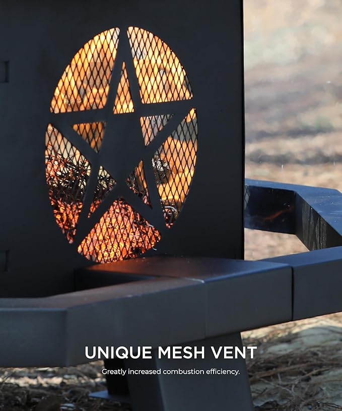 26 inch Fire Pit, Outdoor Fire Pit with Fire Poker, Octagonal Firepits for Outside Fire Pits & Outdoor Fireplaces Heavy Duty Steel Wood Burning Firepit for Bonfire, Camping, Backyard, Patio, Picnic