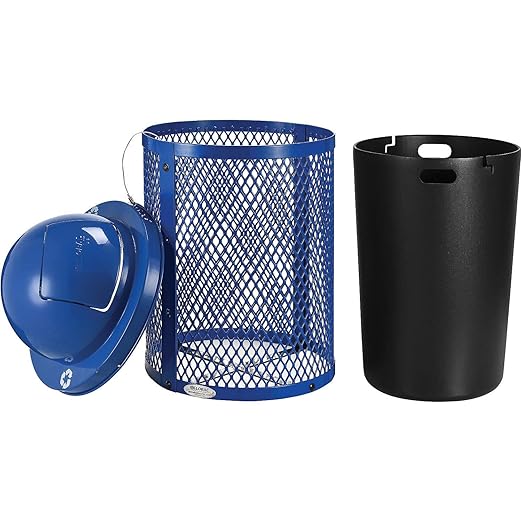 Global Industrial 32 Gallon Thermoplastic Mesh Recycling Receptacle w/Dome Lid, Blue