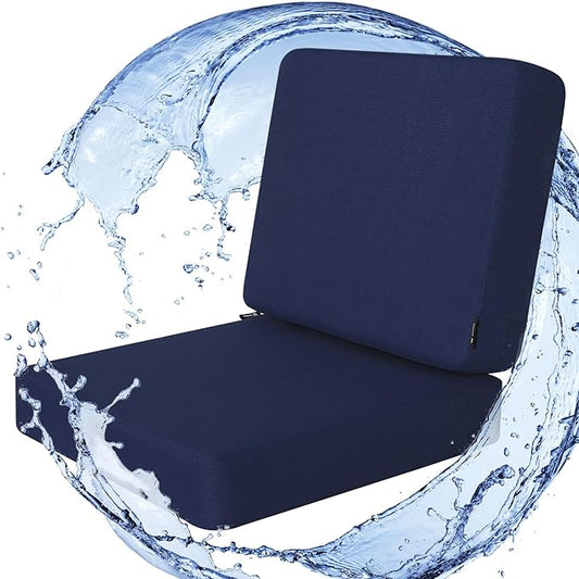 Favoyard Outdoor Deep Seat Cushion Set, 19 x 19 Inch Rainproof & 3-Year Fade Resistant Patio Furniture Cushions, Removable Seat Bottom & Back Cushion Covers with Ties for Chair, Sofa, Couch, Blue