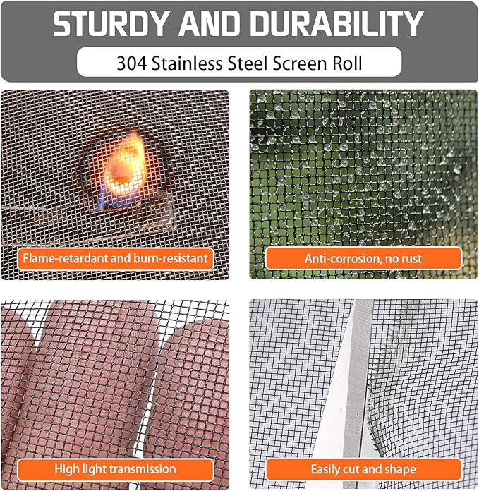 304 Black Stainless Steel Robust & Shielding Window Screen Replacement Mesh Screen, 47IN x 100FT, Perfect for Windows, Doors, Patios & Pets, Mosquito-Proof,Sturdy Screen Mesh Roll (20 Mesh)