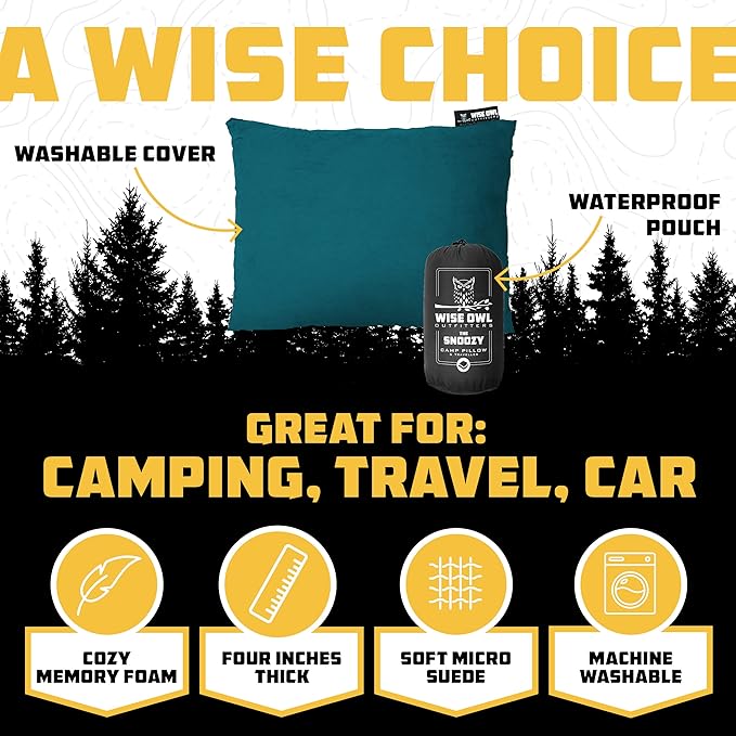 Wise Owl Outfitters Camping Pillow – Memory Foam Travel Pillow for Airplane Sleeping, Hiking, Backpacking & Outdoor Use - Small & Portable for Adults, Car, Camp & Tent