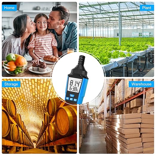 Temperature Humidity Meter, High Precision Digital Hygrometer with Ambient, Dew Point, Wet Bulb Temperature for Indoor Outdoor, Thermometer with Min/Max, Data Hold, LCD Backlight, TH11