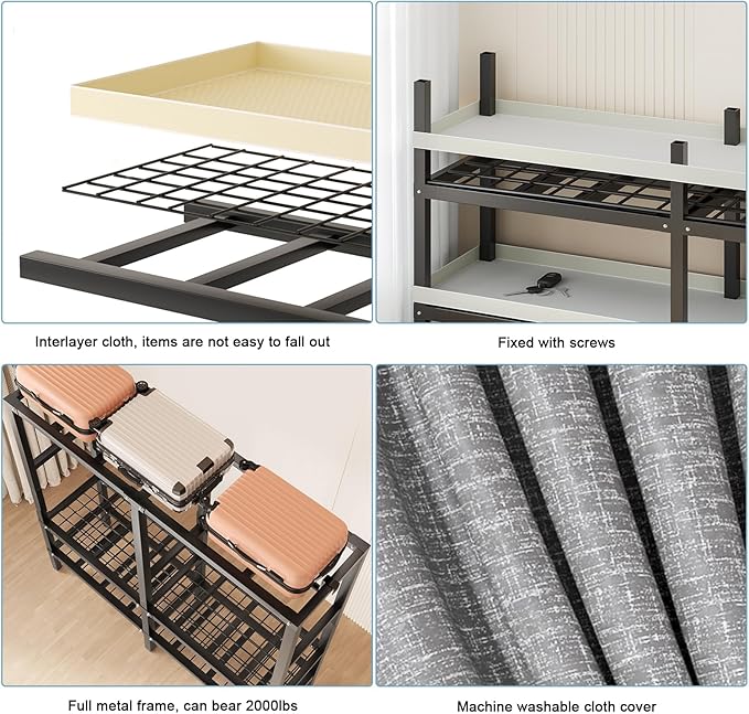 FPIGSHS Heavy Duty Clothes Rack with Zipper Cover 2000LBS Foldable Portable Wardrobe Closet for Hanging Clothing Rolling Garment Rack on Wheels for Bedroom Closet System (E(Gray Cover, 71in)