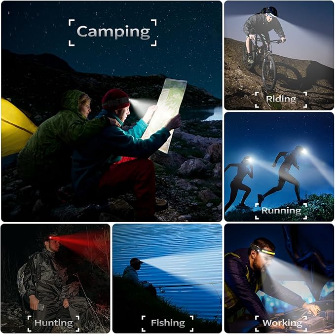 Headlamp Rechargeable 2PCS, 230° Wide Beam High Lumen LED Head Lamp for Adults, Motion Sensor Hard Hat Head Lights for Forehead,6Mode Headlight Flashlight for Camping Fishing Hiking Gear