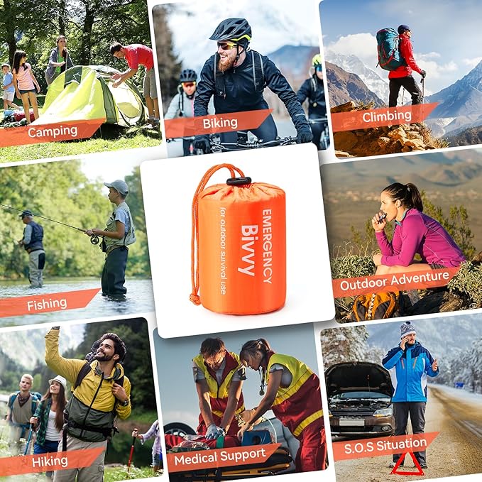 Esky Emergency Sleeping Bag, Portable Emergency Blanket Thermal Bivy Sack, Waterproof Lightweight Survival Gear with Compass for Camping Hiking Outdoor Adventure