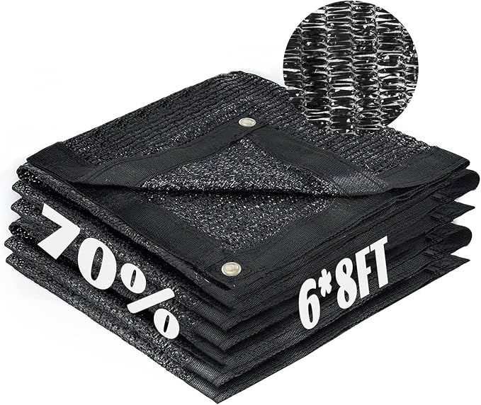 Cool Area 70% Sun Shade Cloth Mesh Tarp with Grommets for Plant Cover 6x8ft Patio Canopy Garden Pergola Greenhouse Car Barn Kennel Black