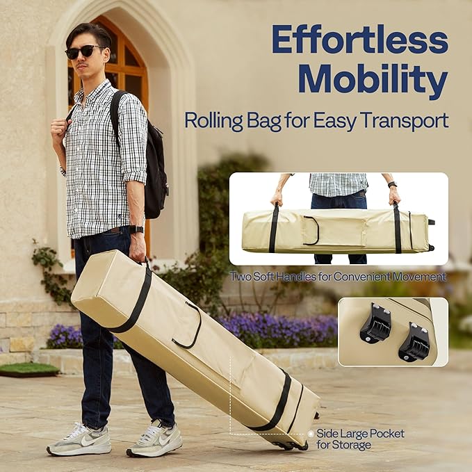 VIVOHOME 8x8ft Easy Pop-Up Canopy, Outdoor Screen Tent with Mosquito Netting, 2 Zipper Doors, and Roller Bag for Yard Camping Picnic Party Events, Beige