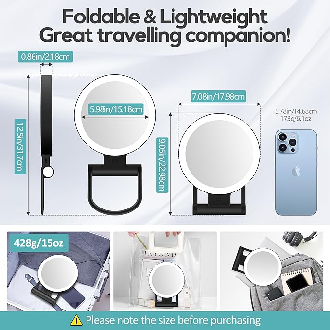 B Beauty Planet Magnifying Mirror with Light 30X, Double-Sided 1X/ 30X Magnifying Makeup Mirror with Tweezer, 2000mAh 3 Colour Modes with Adjustable Brightness,Foldable Compact Travel Mirror(Black)