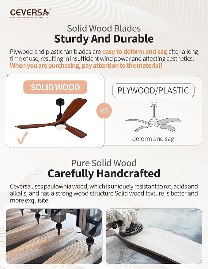 60 Inch Outdoor Ceiling Fans with Lights and Remote, 3 Blade Wood Ceiling Fan, Noiseless Reversible DC Motor for Patio, Living Room, Bedroom, Indoor, Farmhouse