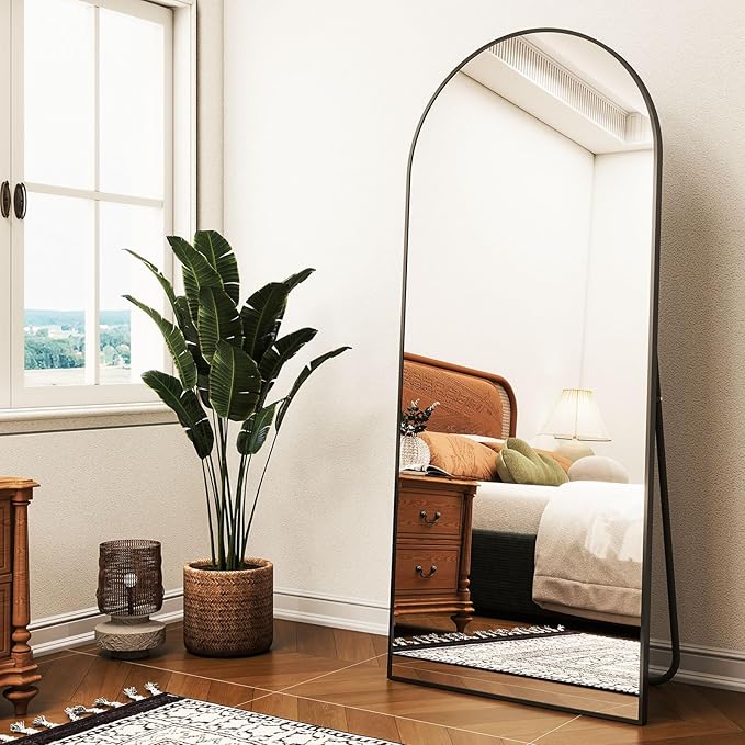 Arched Full Length Mirror - 68" x 24" Large Floor Mirror Aluminum Frame Dressing Mirror with Stand for Bedroom/Living Room Wall Mounted