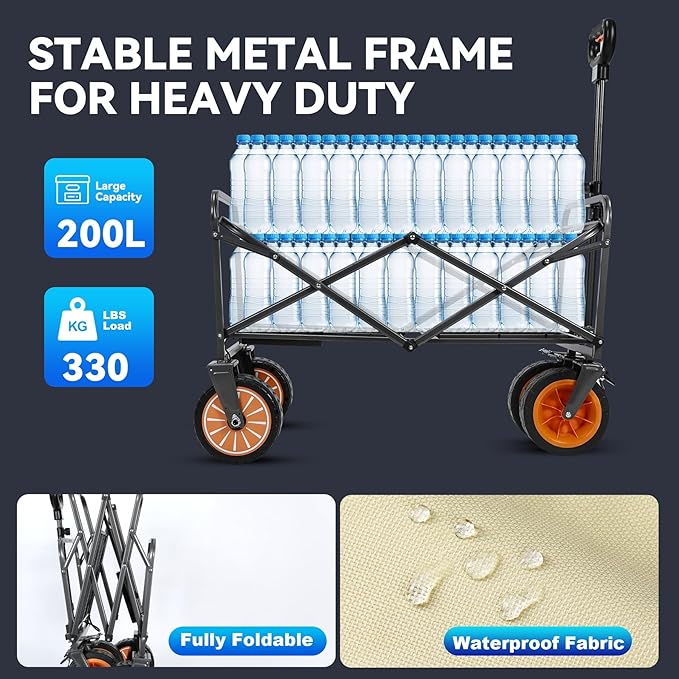 Electric Collapsible Garden Wagon Cart with Wheel,Rolling Foldable Metal Utility Wagon Carts,100w Power and 300lb Capacity, Portable for Camping,Sports,Shopping,Groceries,Laundry (White)