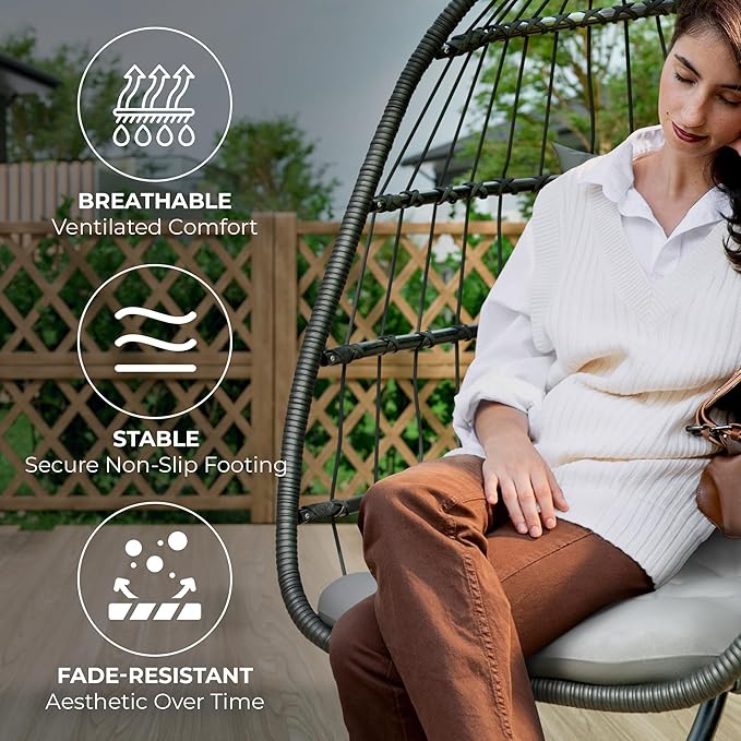 Econohome Hanging Egg Chair with Stand - Indoor/Outdoor Swing Hammock Chair with Plush, Washable Cushions, 350LBS Capacity, Ideal for Relaxation in Bedrooms, Balconies, Gardens, and Patios