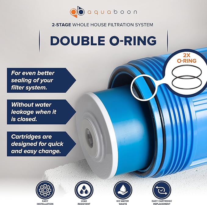 2-Stage Whole Home Water Filtering System Chlorine & Sediment Reducing, 20x4.5 GAC & Sediment Filters Included with Gauge & Release, Wrench, Bracket